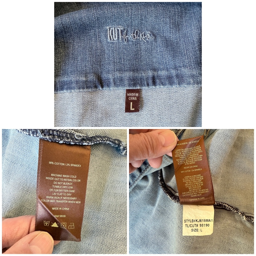 KUT FROM THE KLOTH AMELIA DENIM JEANS JACKET LT DISTRESSING CASUAL CLASSIC BOHO - Picture 12 of 12